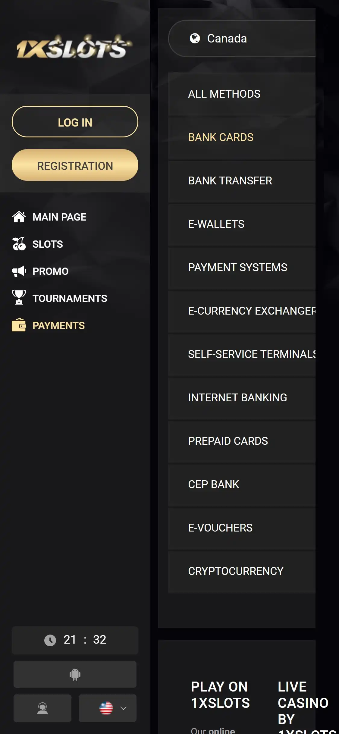 1xSlots Casino Mobile Payment Methods Review