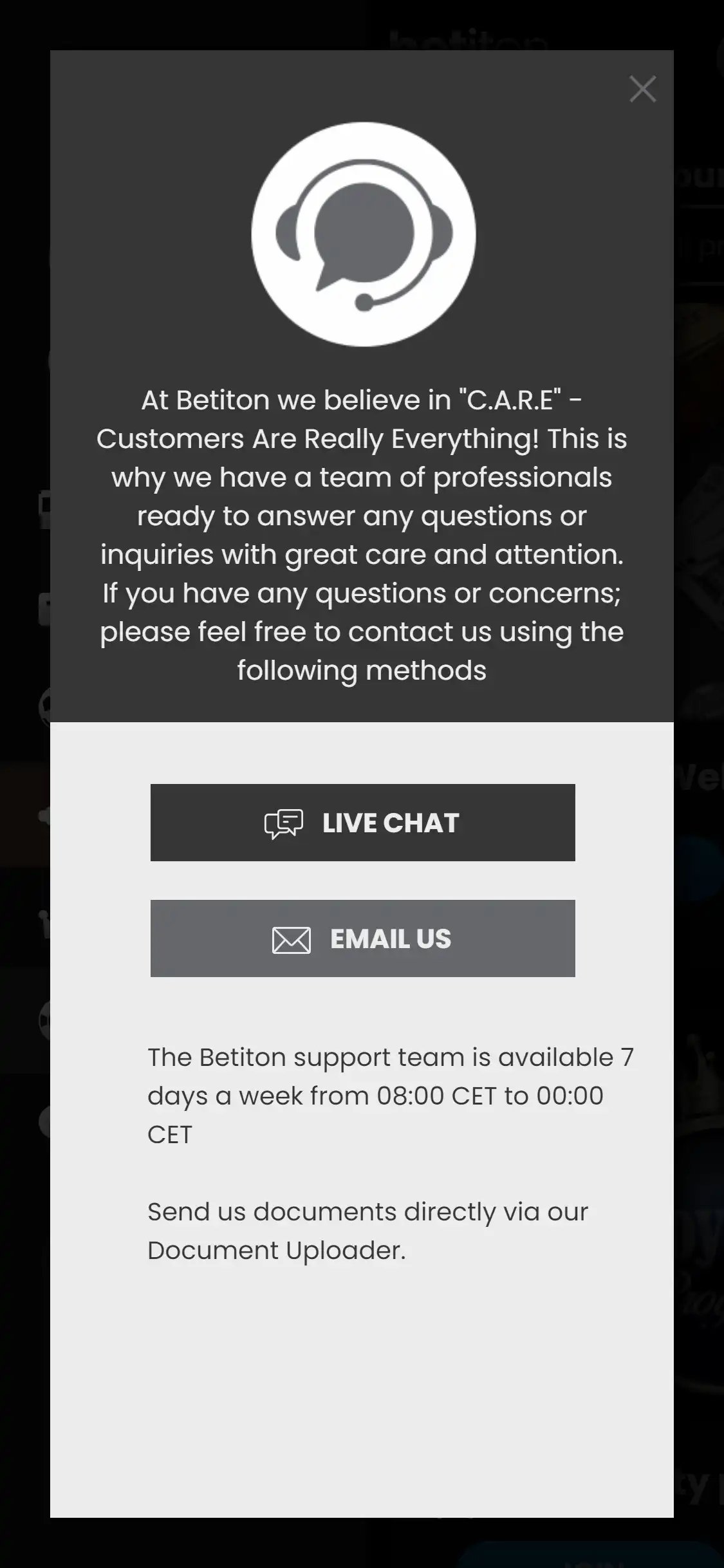 Betiton Mobile Support Review