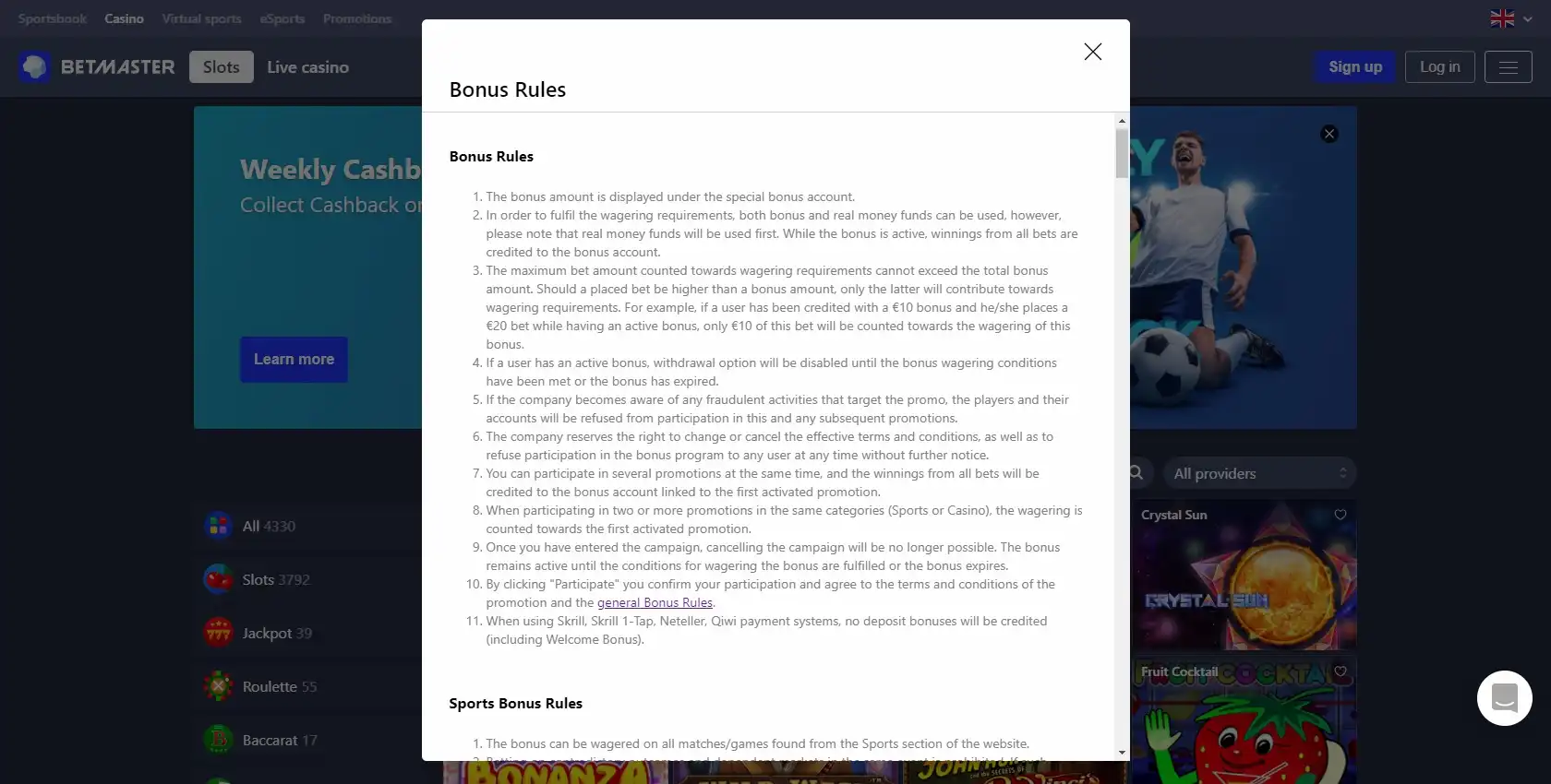 Betmaster Payment Methods