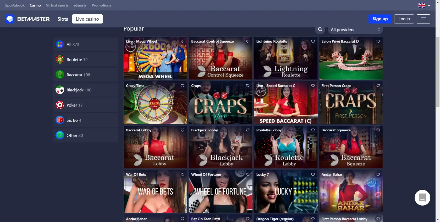 Betmaster Live Dealer Games
