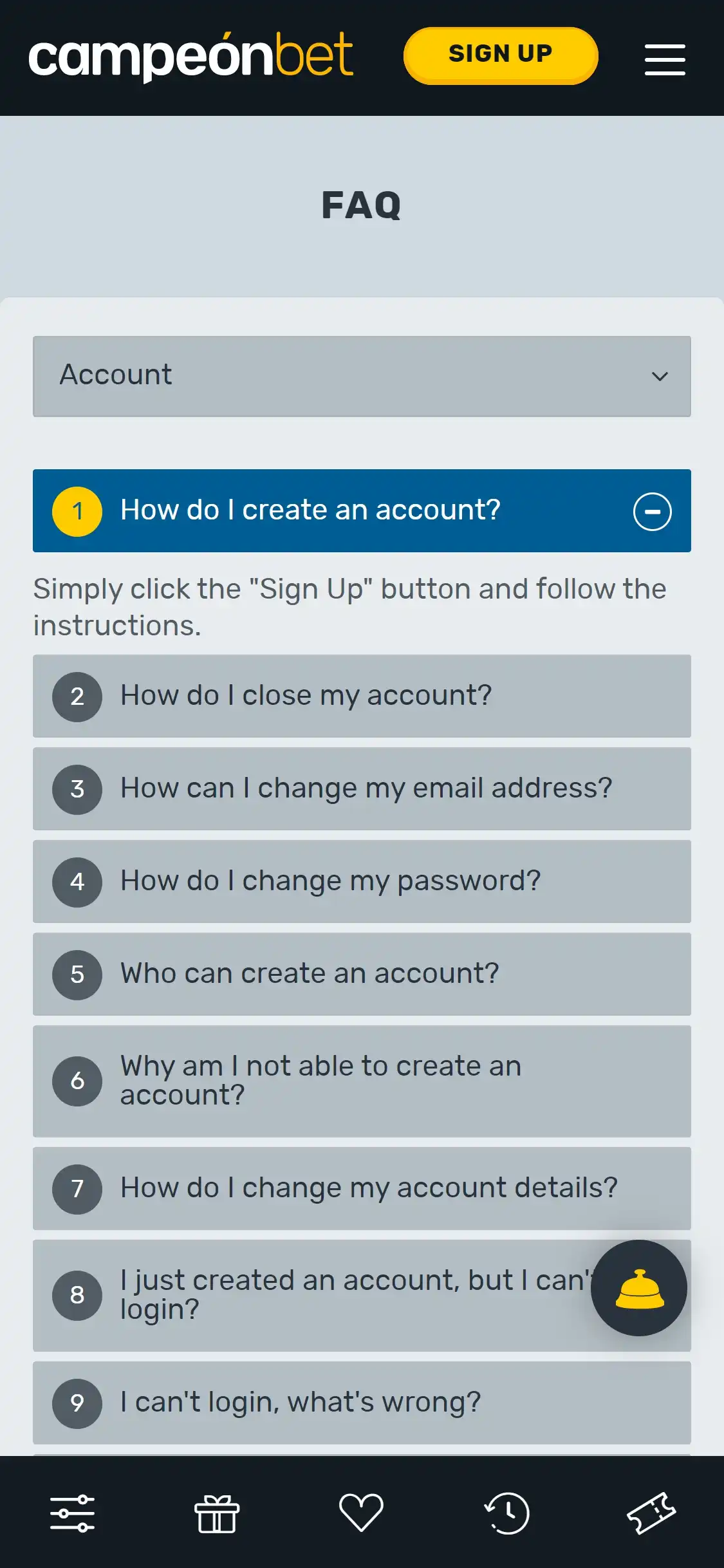 Campeon Bet Mobile Support Review