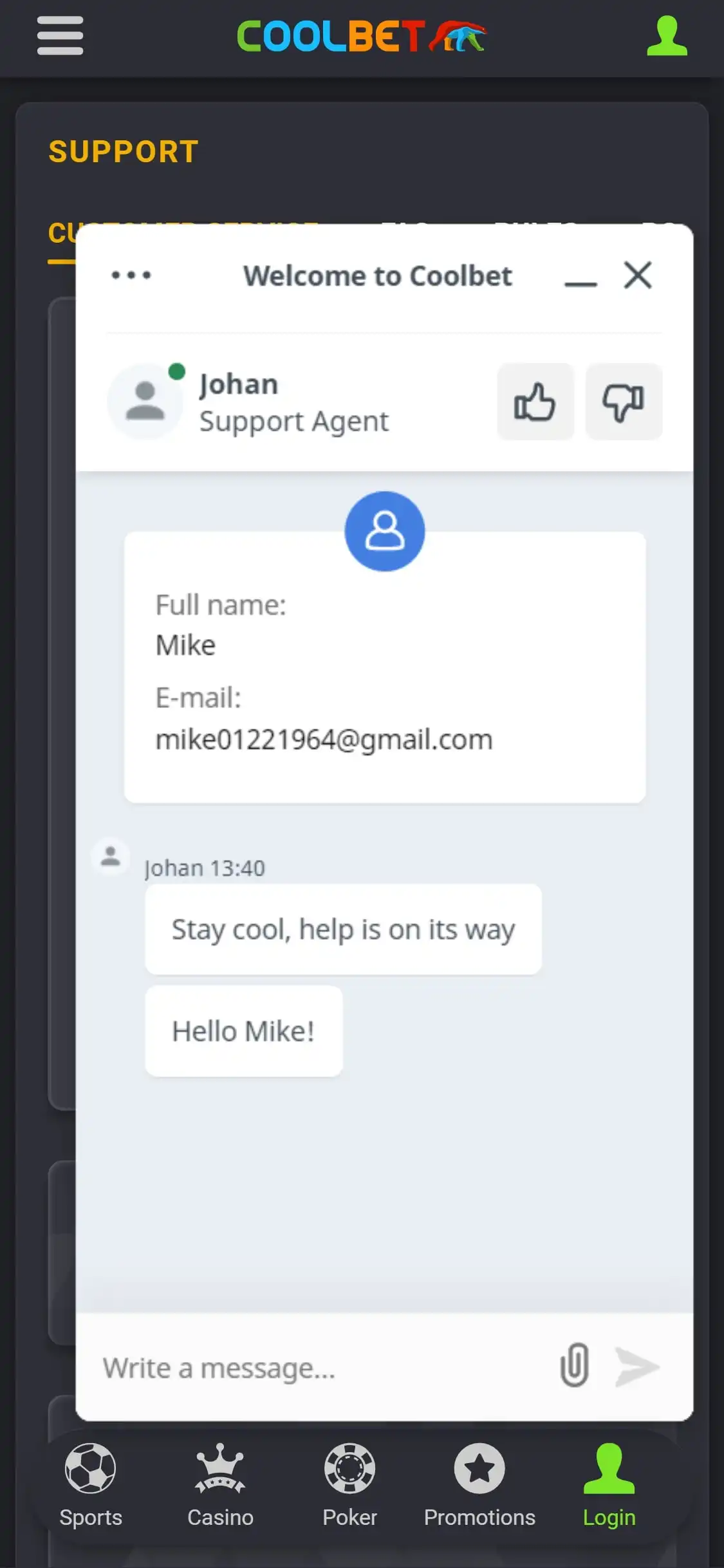Coolbet Mobile Support Review