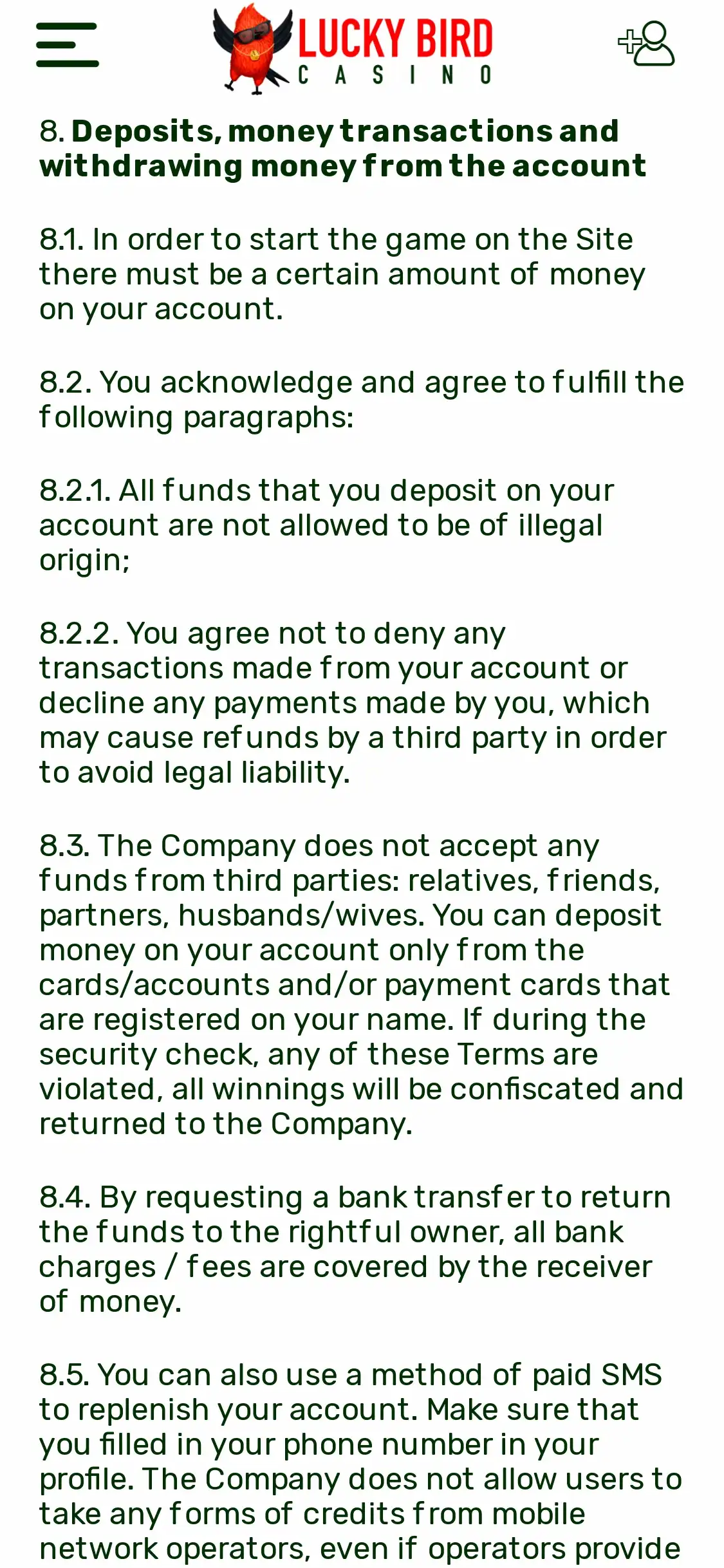 Lucky Bird Casino Mobile Payment Methods Review