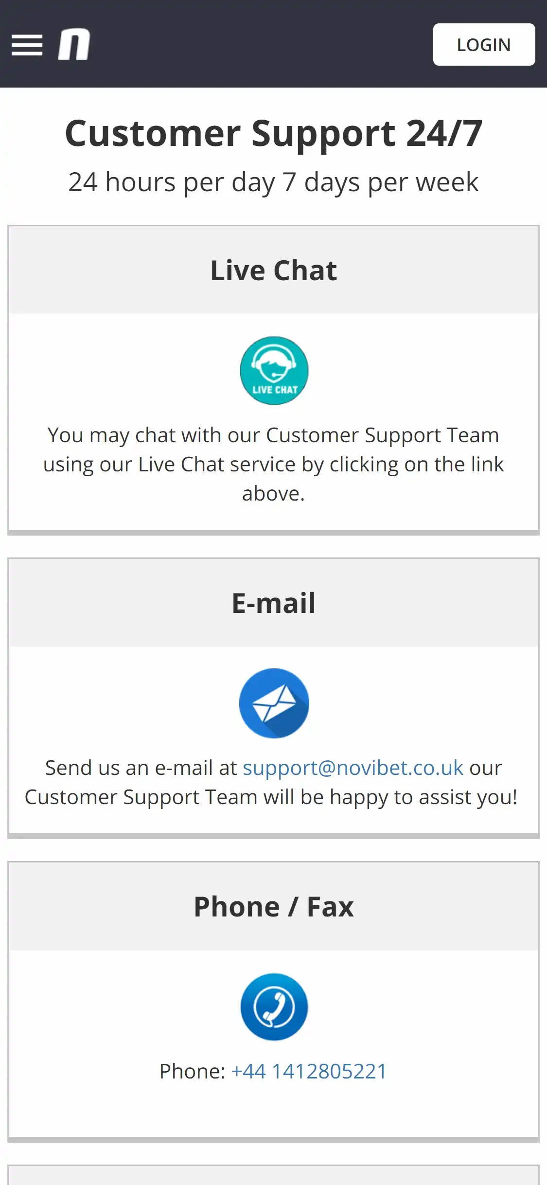 Novibet Mobile Support Review