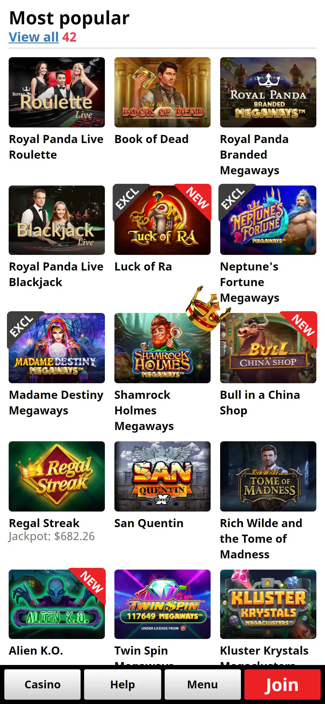 Royal Panda Casino Mobile Games Review